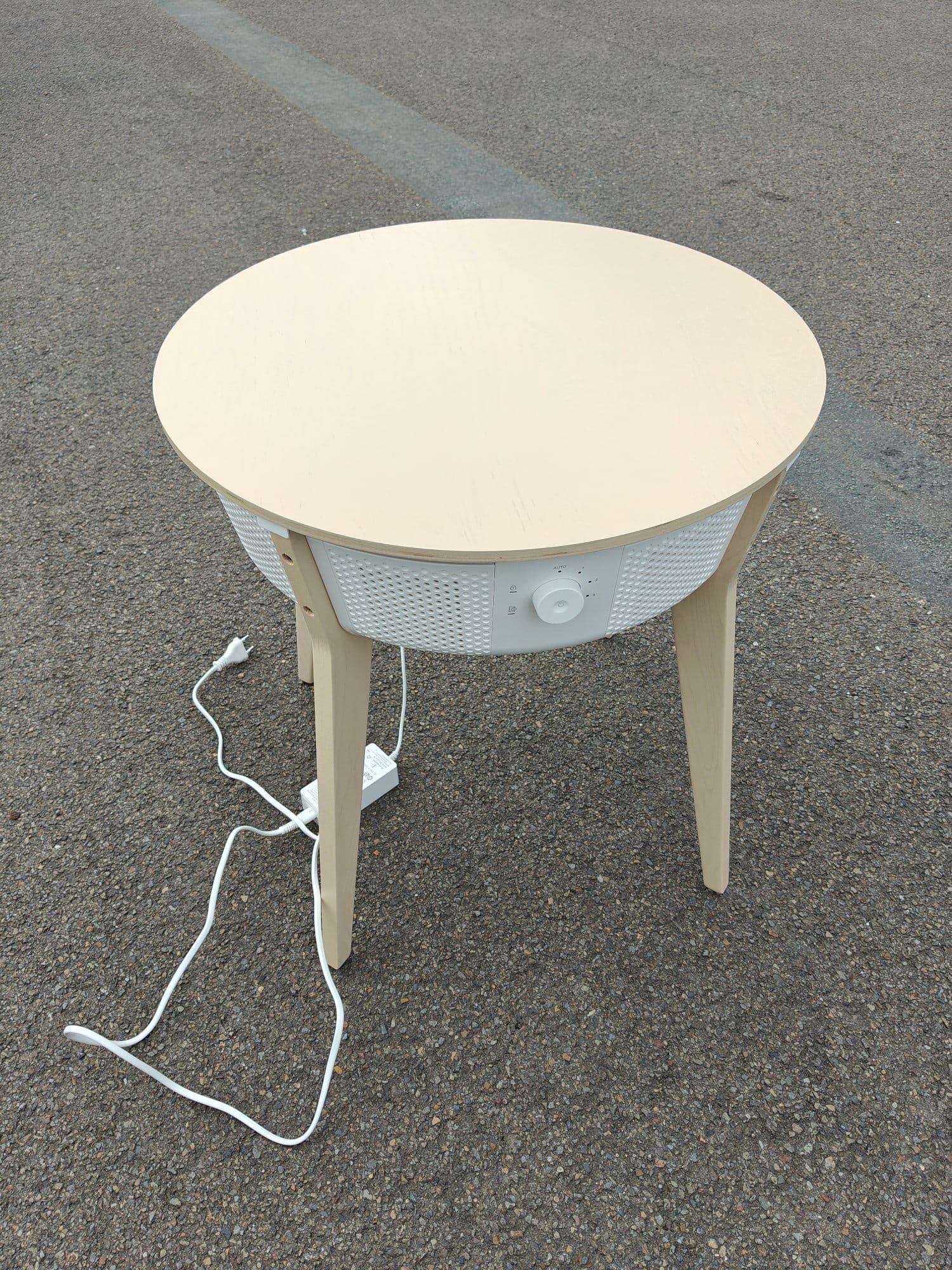 STARKVIND tafel met luchtreiniger, gebeitst eiken fineer/wit smart