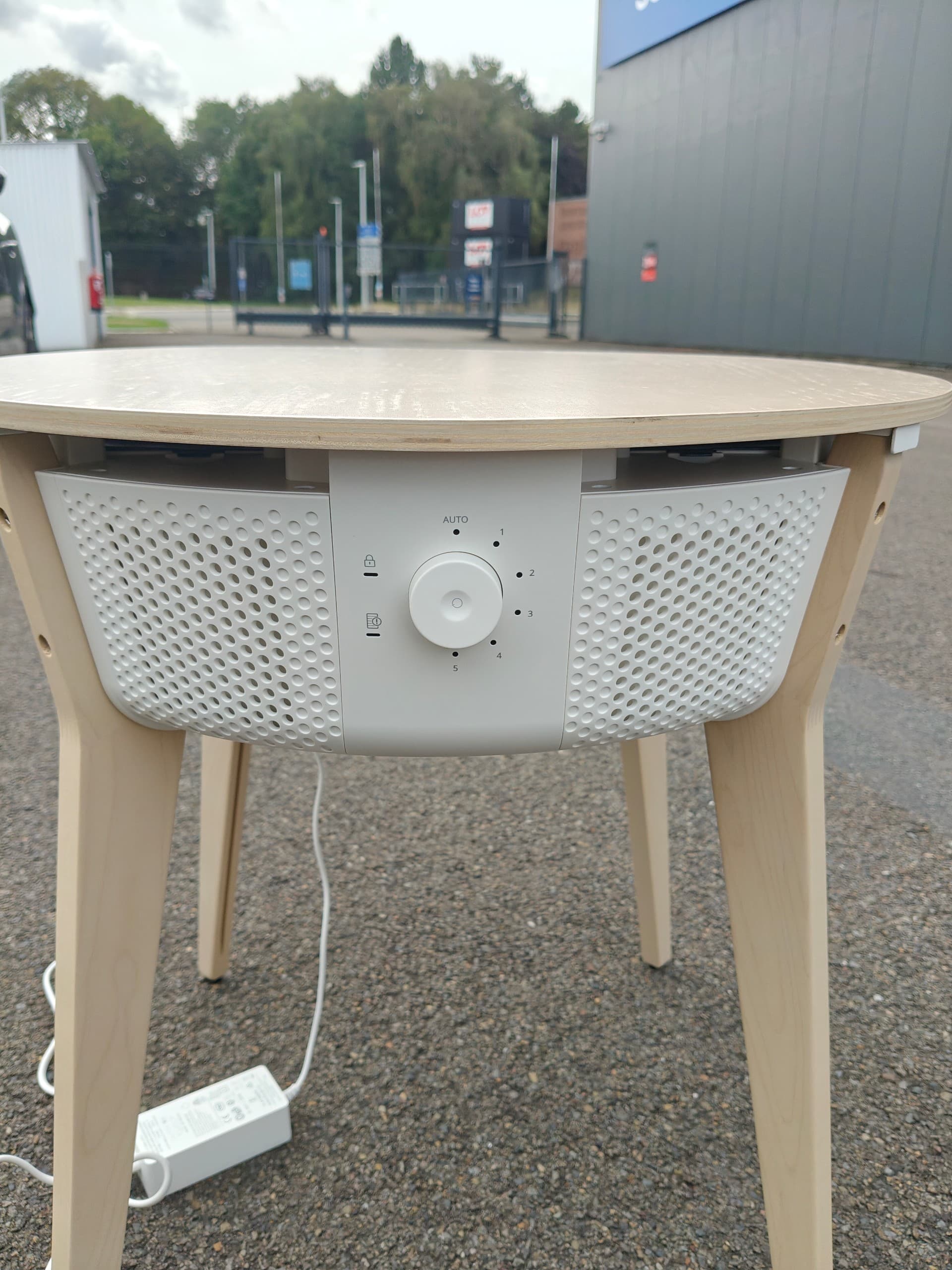 STARKVIND tafel met luchtreiniger, aanvullende gasfilter gebeitst eiken fineer/donkerbruin
