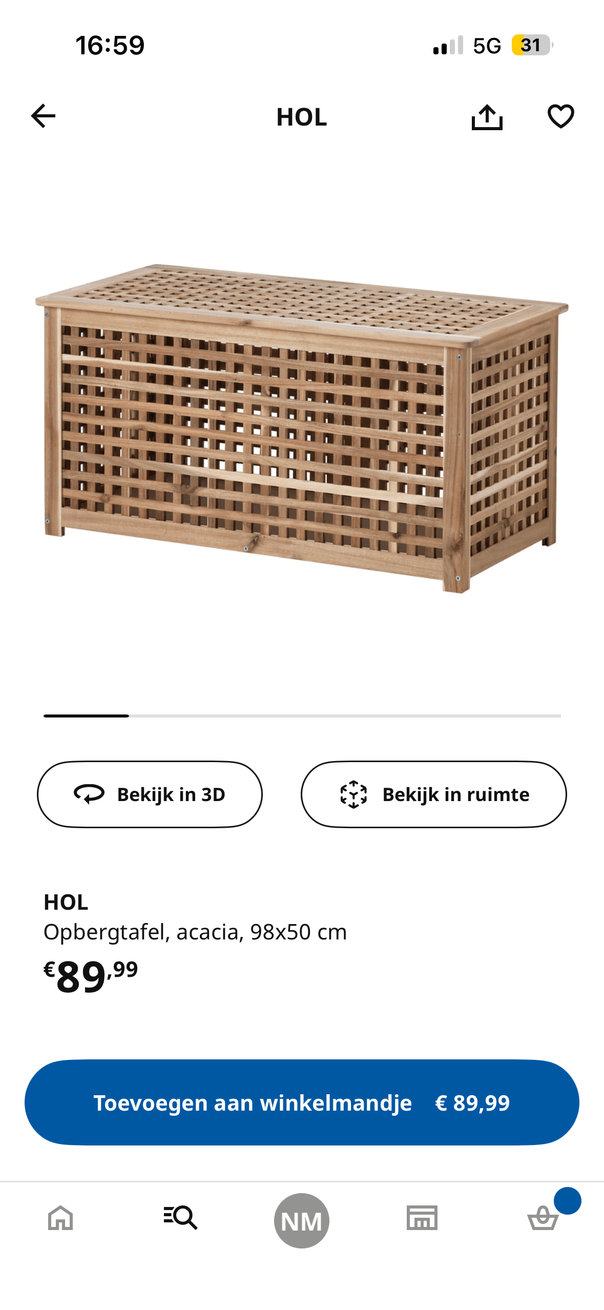 HOL opbergtafel, acacia, 98x50 cm