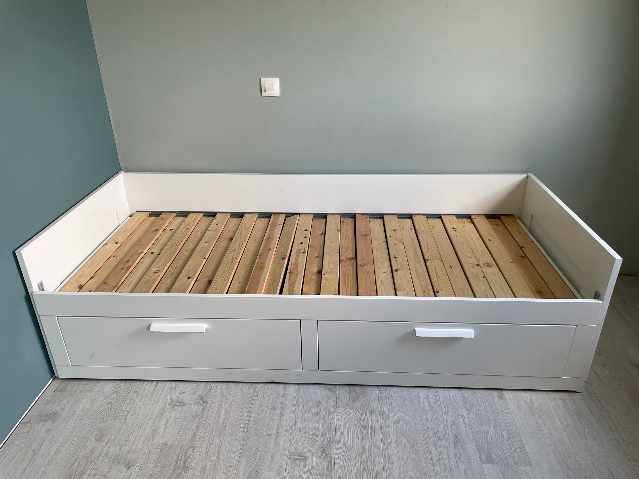 BRIMNES bedbank met 2 lades, wit, 80x200 cm